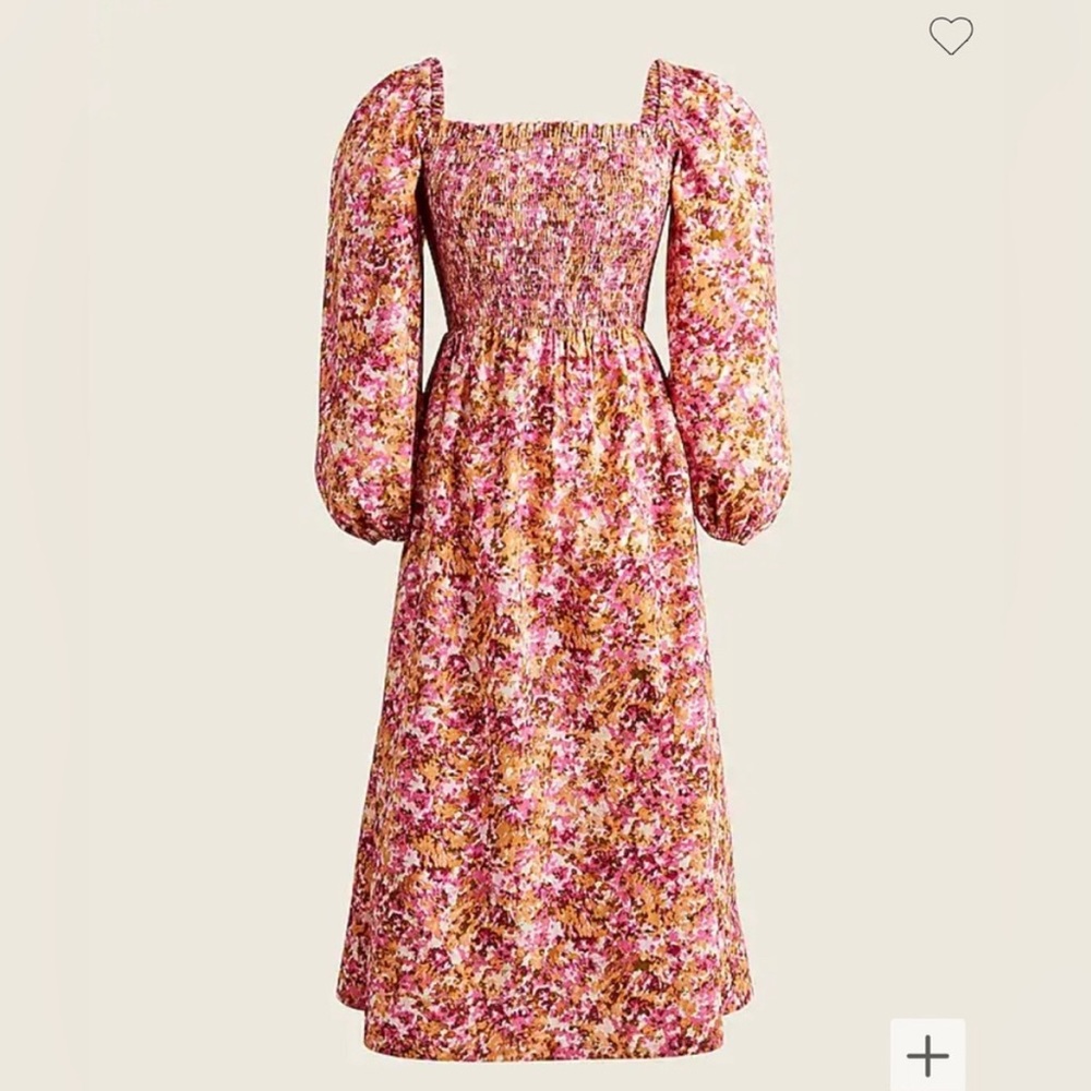 J.Crew 2X Smocked puff-sleeve midi dress faded floral cottage‎ core preppy fem - Picture 17 of 17